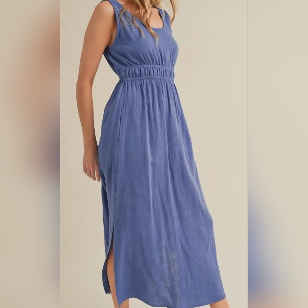 AEM+CO Darci Dress M Faded Periwinkle Cottagecore Open Back Midi